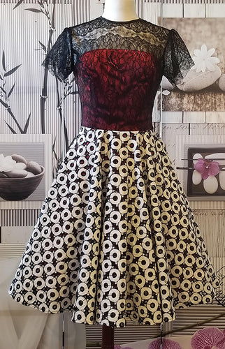 Multi Color Lace and Cotton Cocktail Dress