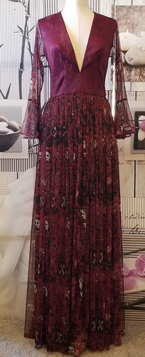 Red Long Sleeve Skull Print Evening Gown