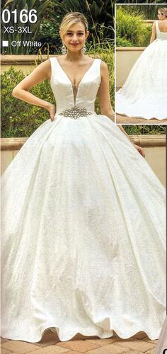 0166 Dancing Queen Off White Glitter Long Train Wedding Dress