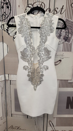 CU007 White FashionNova Low Cut Dress