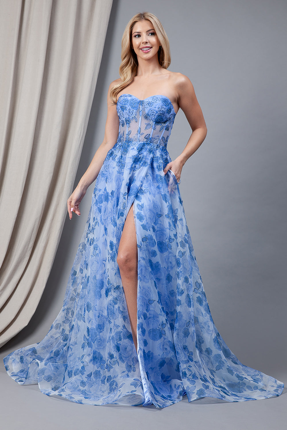 2106 Amelia Floral Blue Dress GUDARA Fashion 2106 Amelia Floral Blue Dress GUDARA Fashion