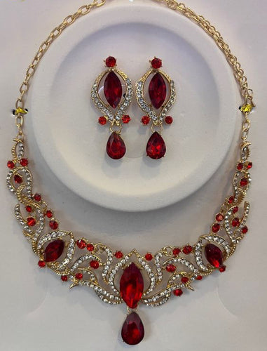 TR-0372 Necklace Set: Red Gold