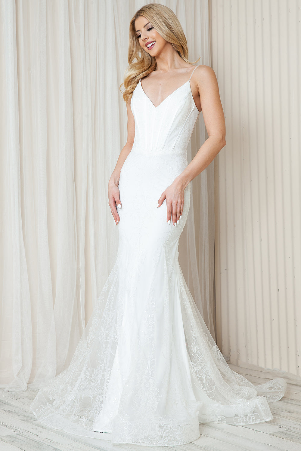 BZ015 Amelia Floral White Sequin Dress