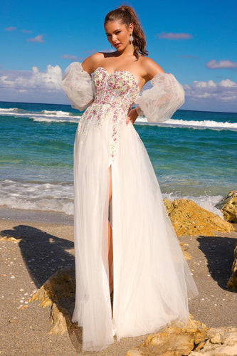 SU070 Amelia Floral Sheer White Dress