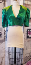Load image into Gallery viewer, GUD020 Green Satin Bolero  - Half Sleeves with feathers