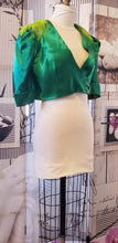 Load image into Gallery viewer, GUD020 Green Satin Bolero  - Half Sleeves with feathers
