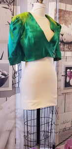 GUD020 Green Satin Bolero  - Half Sleeves with feathers