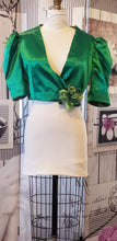 Load image into Gallery viewer, GUD021 Green Satin Bolero  - Half Sleeves with Flower