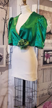 Load image into Gallery viewer, GUD021 Green Satin Bolero  - Half Sleeves with Flower