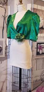 GUD021 Green Satin Bolero  - Half Sleeves with Flower