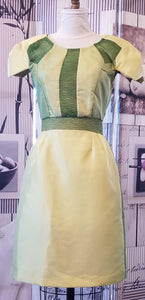 GUD038 Tri-Color Green with Broad Shoulder Cocktail Dress