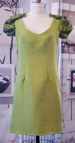 GUD027 Lime Green Embellished Shoulder Cocktail Dress