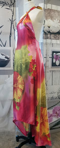 GUD017 Floral Satin Print Keyhole Bodice Dress