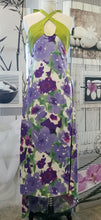 Load image into Gallery viewer, GUD012 Floral Purple Satin Print Keyhole on Front/Open Back Dress