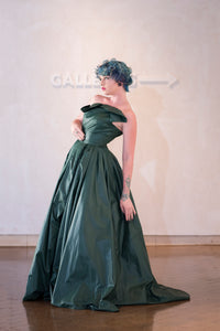 GUD023 Hunter Green Architural Evening Dress