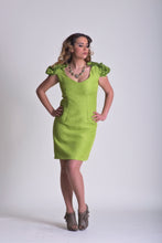 Load image into Gallery viewer, GUD027 Lime Green Embellished Shoulder Cocktail Dress
