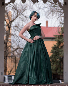 GUD023 Hunter Green Architural Evening Dress