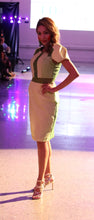 Load image into Gallery viewer, GUD038 Tri-Color Green with Broad Shoulder Cocktail Dress
