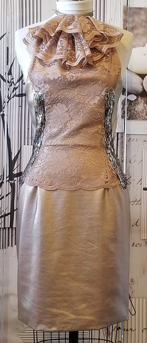 GUD007 Copper Lace Kerchief Cocktail Dress