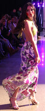 Load image into Gallery viewer, GUD012 Floral Purple Satin Print Keyhole on Front/Open Back Dress